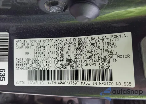 2013 Toyota Tacoma Base V6 из США, поврежденный, VIN 3TMMU4FN1DM053325